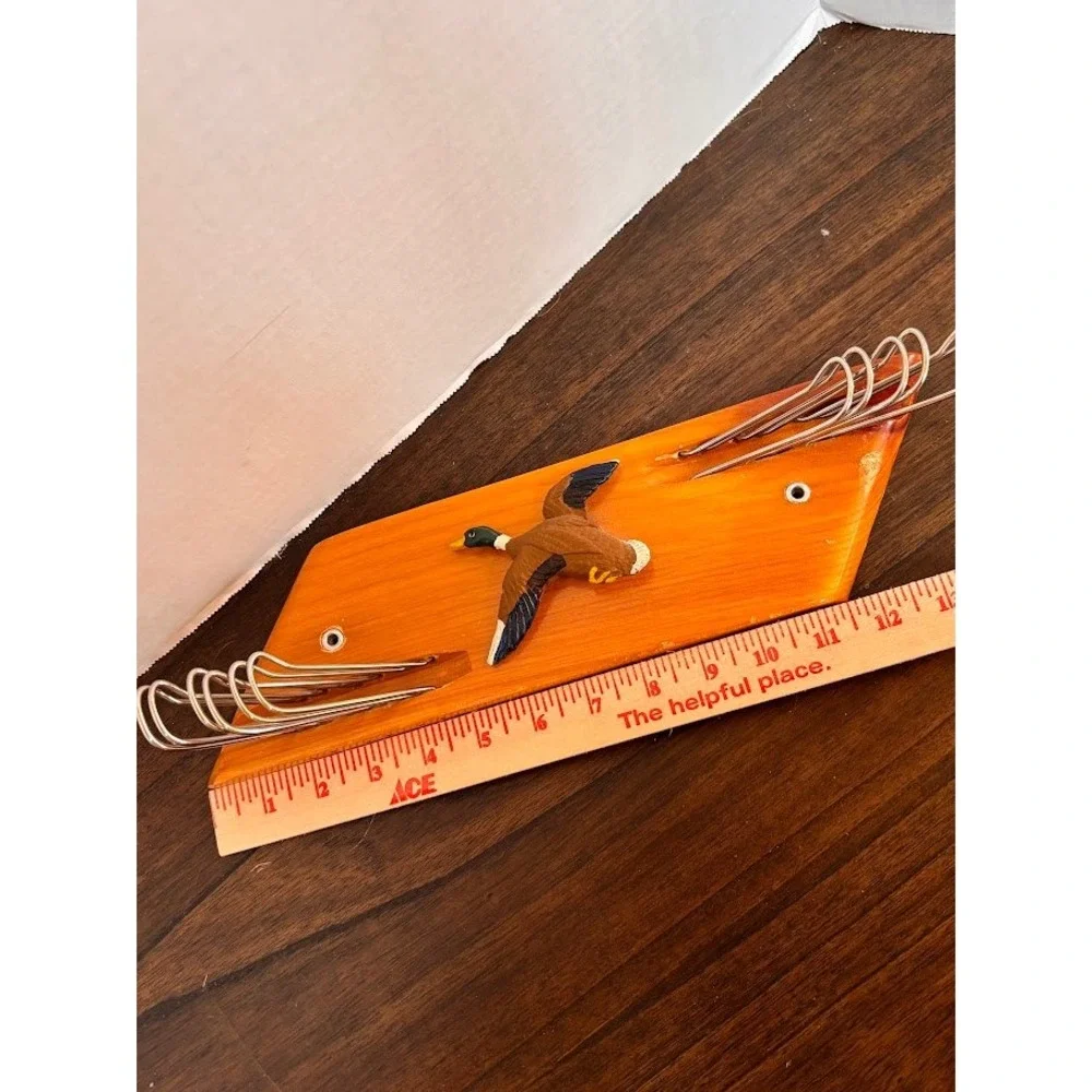 Vintage Wood Mallard Duck Tie Belt Rack Wall Mount 8 Hook Rustic Cabin Decor